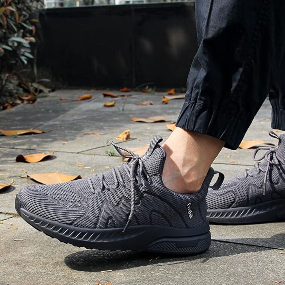 Men's Dark Gray Non Slip Lightweight Breathable Slip on Running Walking Sneakers - Picture 2 of 4
